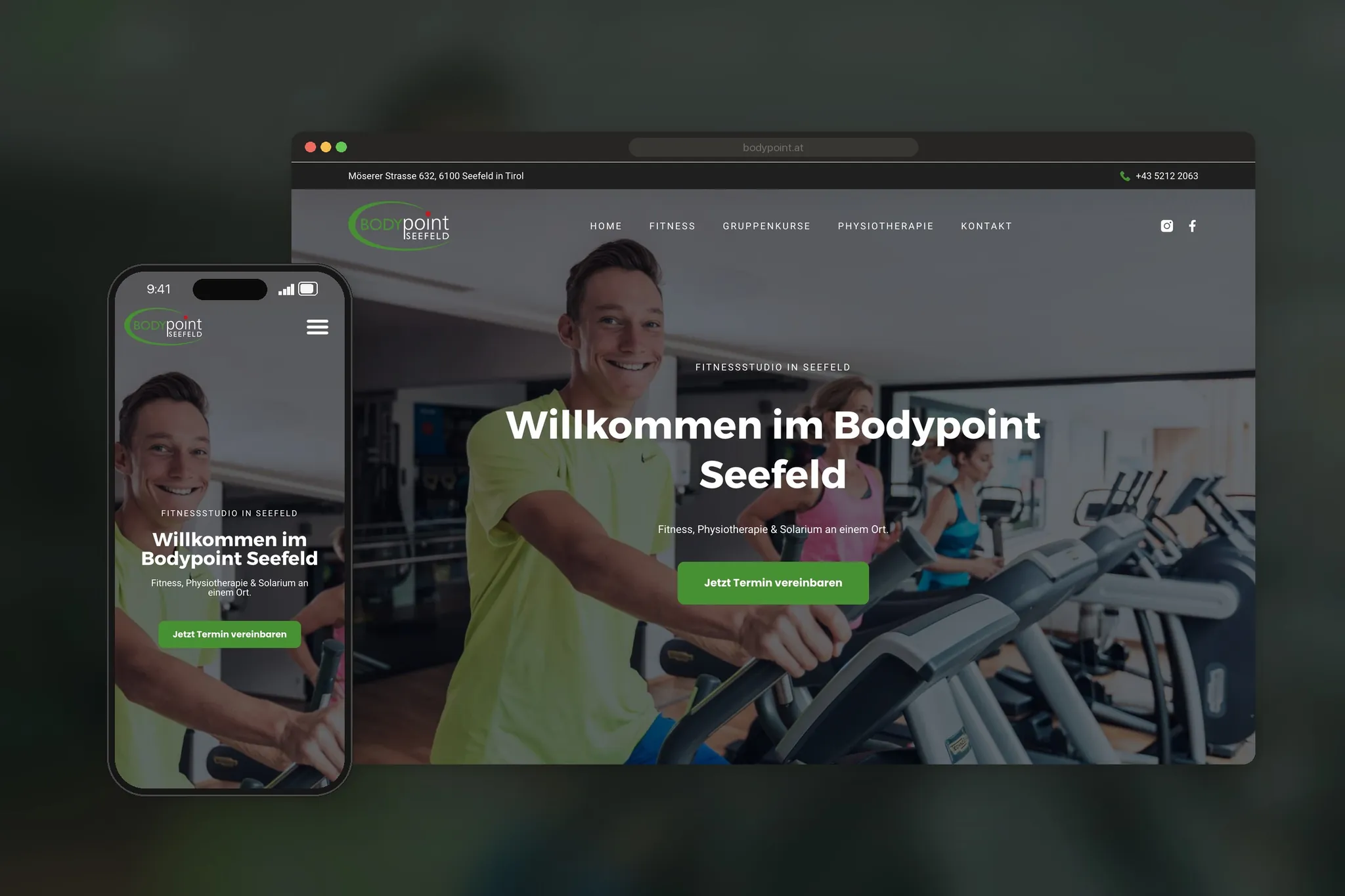 Bodypoint Seefeld: Website im Browser und am Smartphone