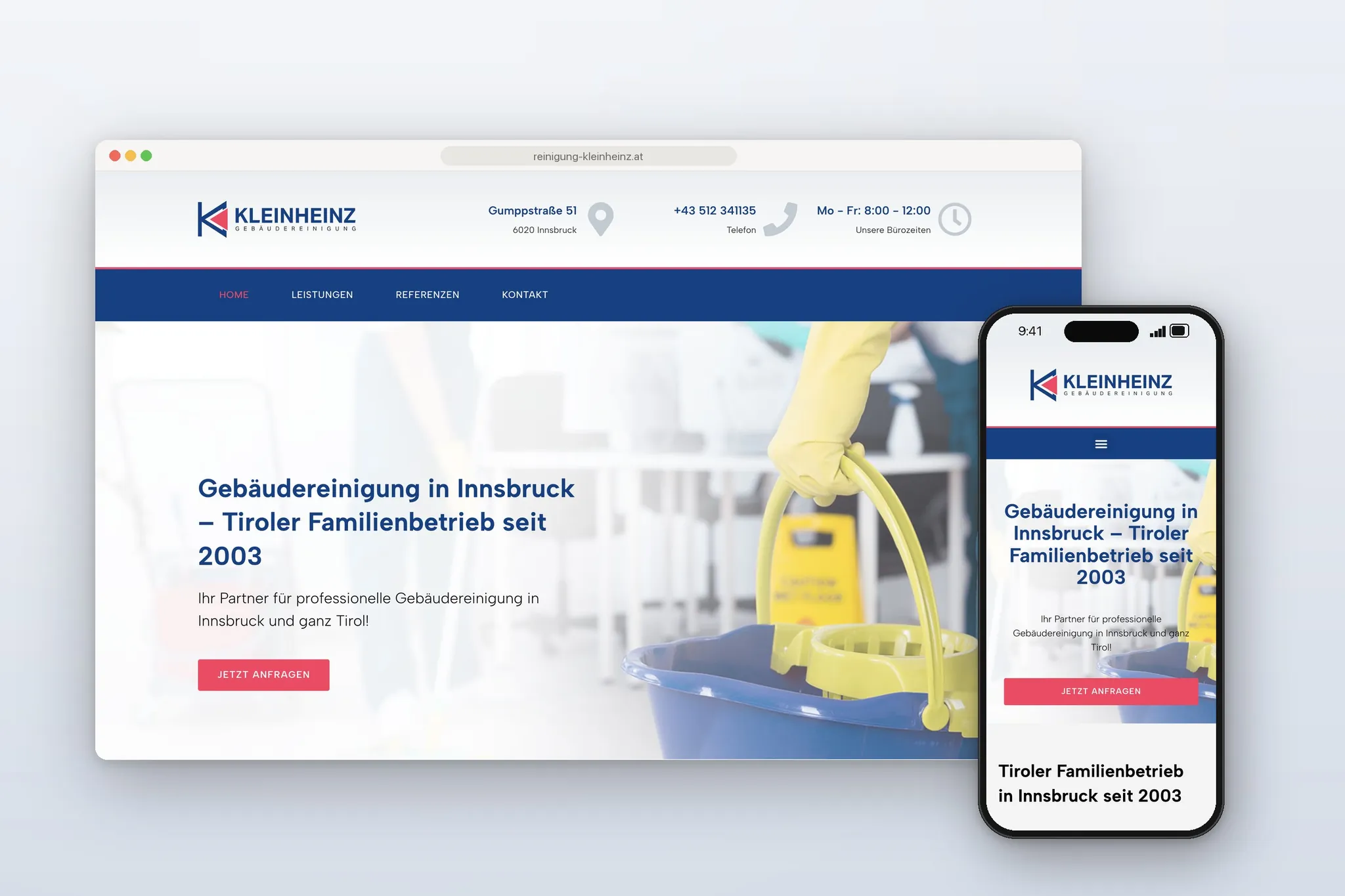 Gebäudereinigung Kleinheinz: Website im Browser und am Smartphone