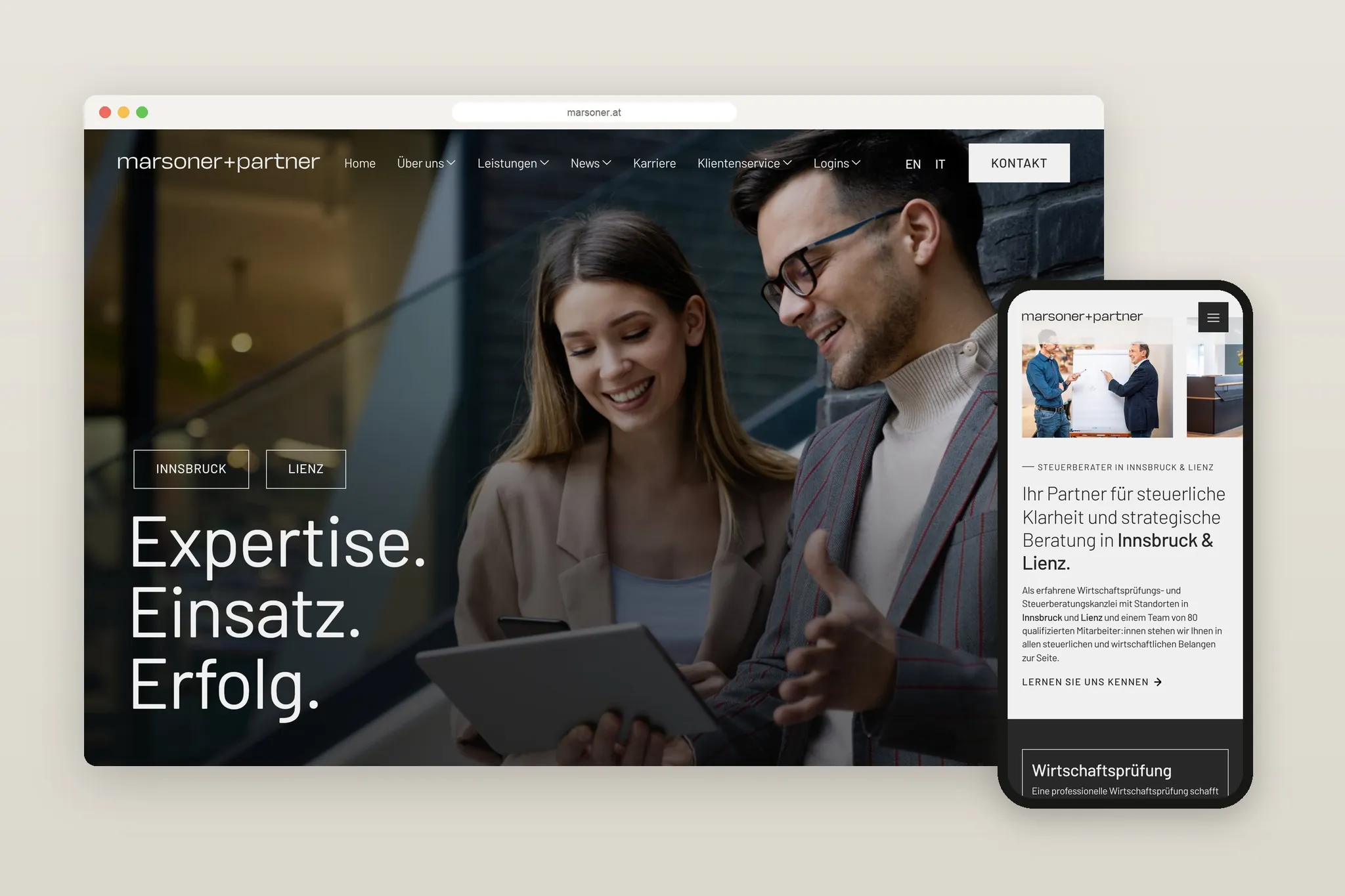 Website von Marsoner + Partner im Browser und am Smartphone